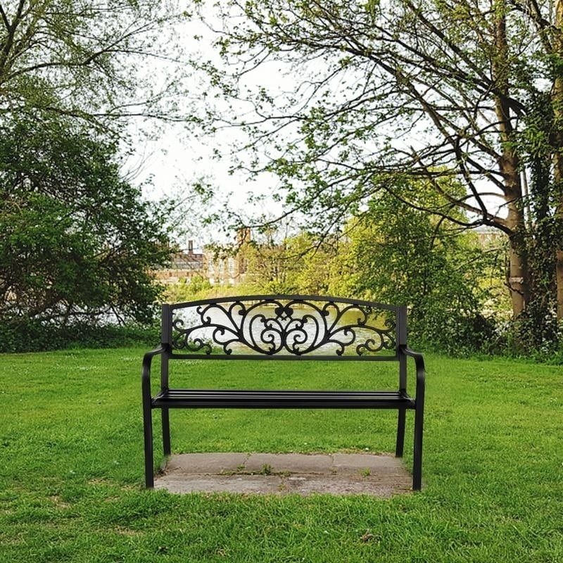 50 L Iron Courtyard Garden Backyard Bench Outdoor Leisure Bench Black N A