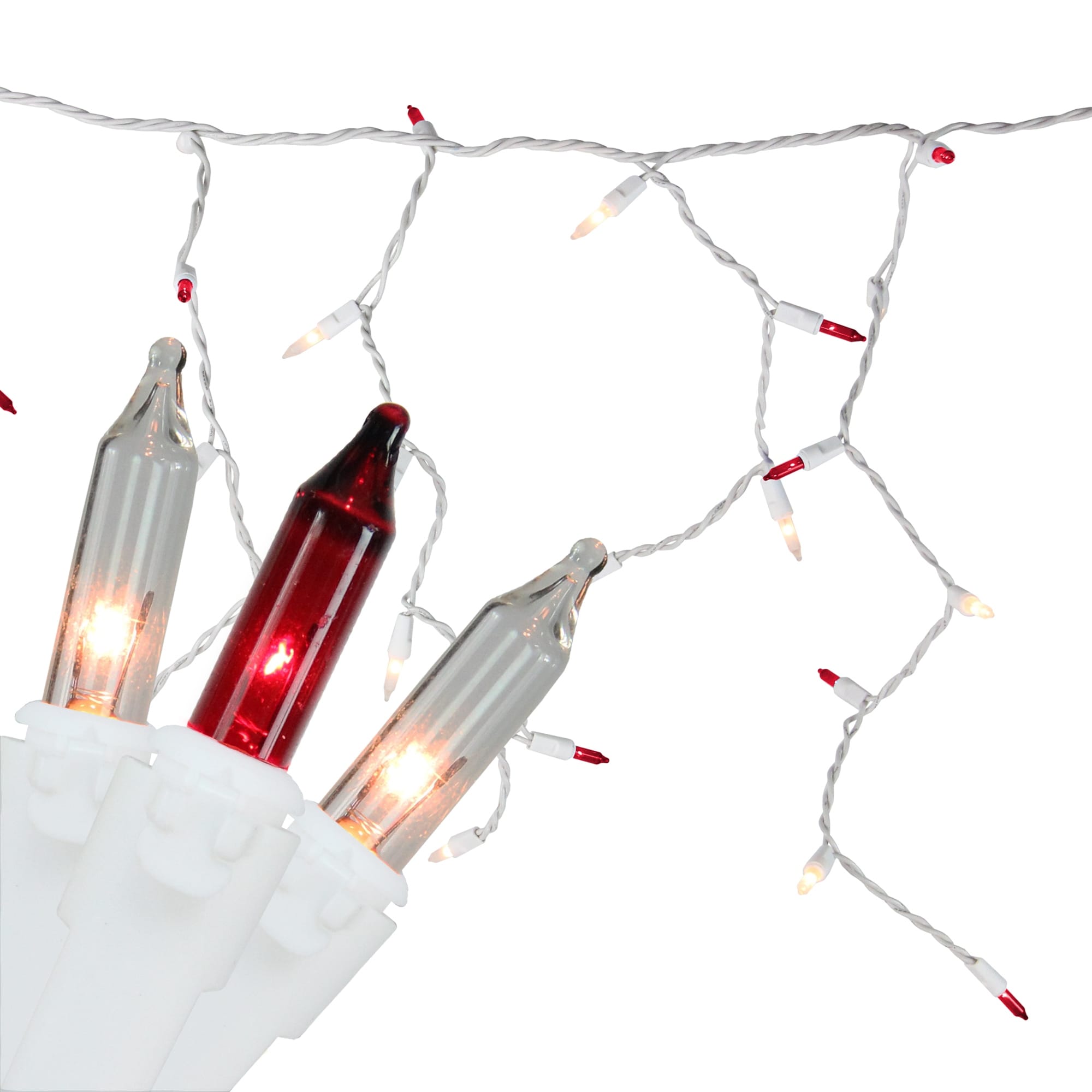 Set Of 50 Red And Clear Mini Window Curtain Icicle Xmas Lights