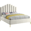 50 In.H Beige Wood Frame Full Size Panel Bed With Velvet Upholstery Material And Bed Frame Mounted