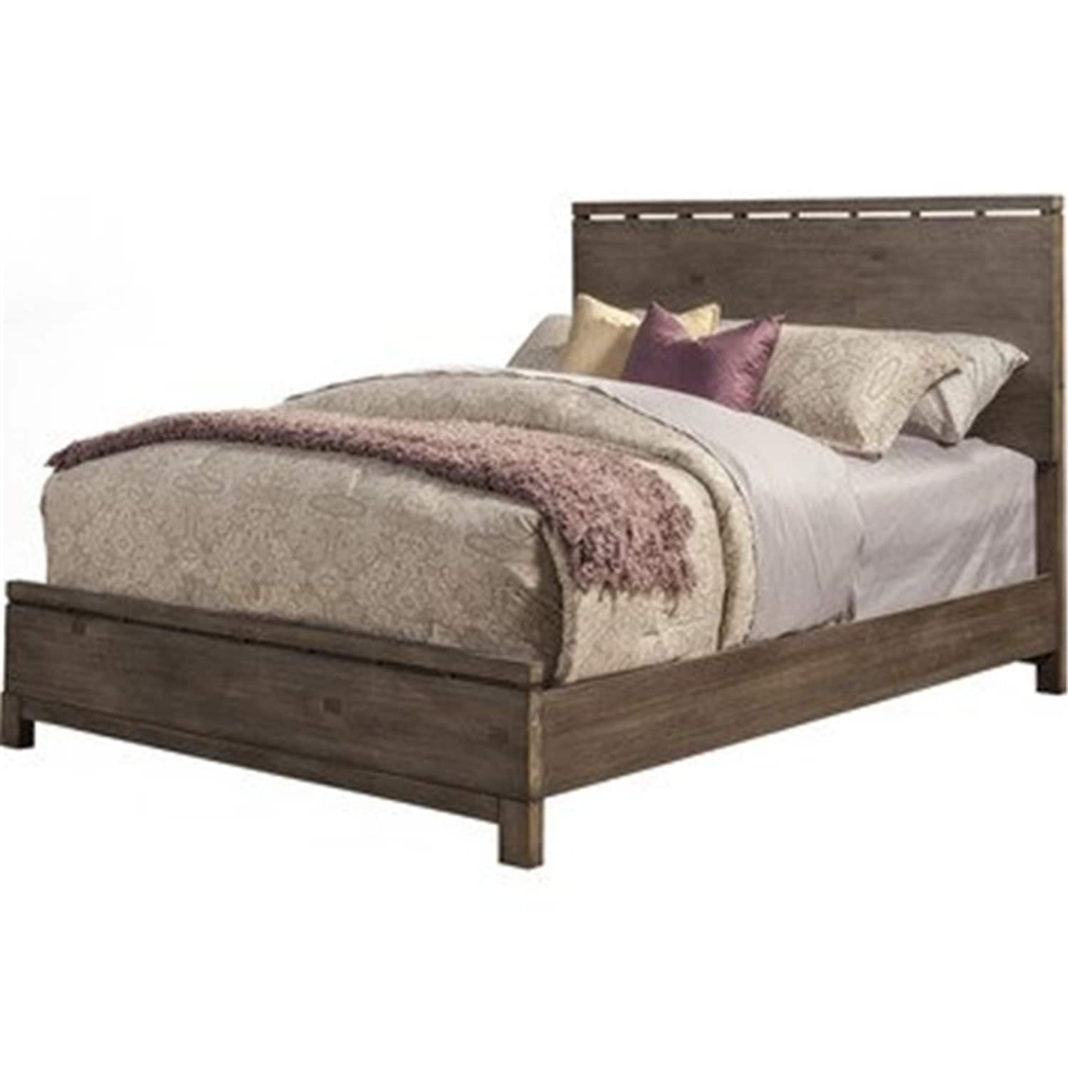 50 In.H Beige Wood Frame Queen Size Panel Bed With Microfiber Upholstery Material And Bed Frame Mounted