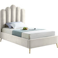 50 In.H Beige Wood Frame Queen Size Panel Bed With Velvet Upholstery Material And Bed Frame Mounted