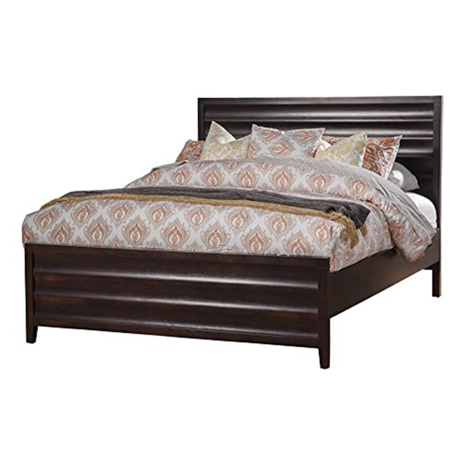 50 In.H Brown Wood Frame King Size Panel Bed With Microfiber Upholstery Material And Bed Frame Mounted