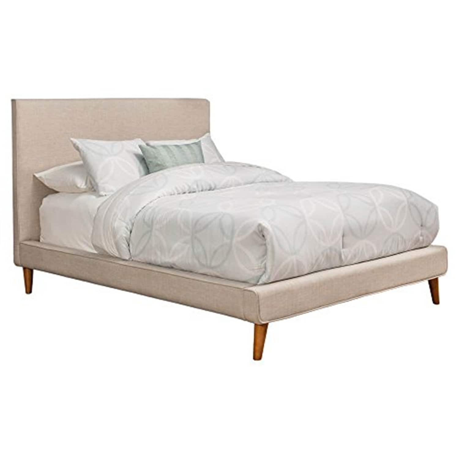 50 In.H Gray Wood Frame King Size Panel Bed With Fabric Upholstery Material And Bed Frame Mounted