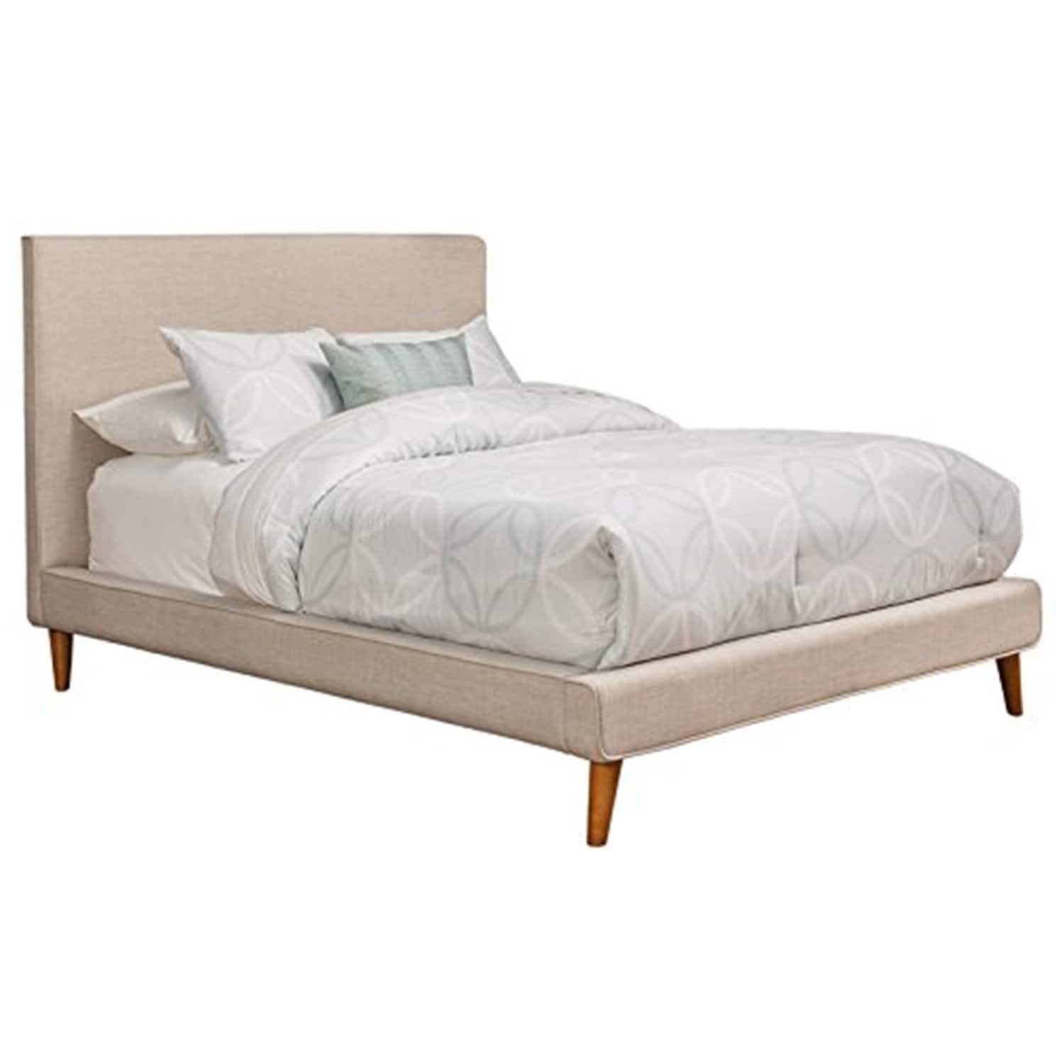 50 In.H Gray Wood Frame King Size Panel Bed With Fabric Upholstery Material And Bed Frame Mounted