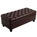 50.25 Brown Pu Leather Storage Ottoman Bench With Safety Hinges