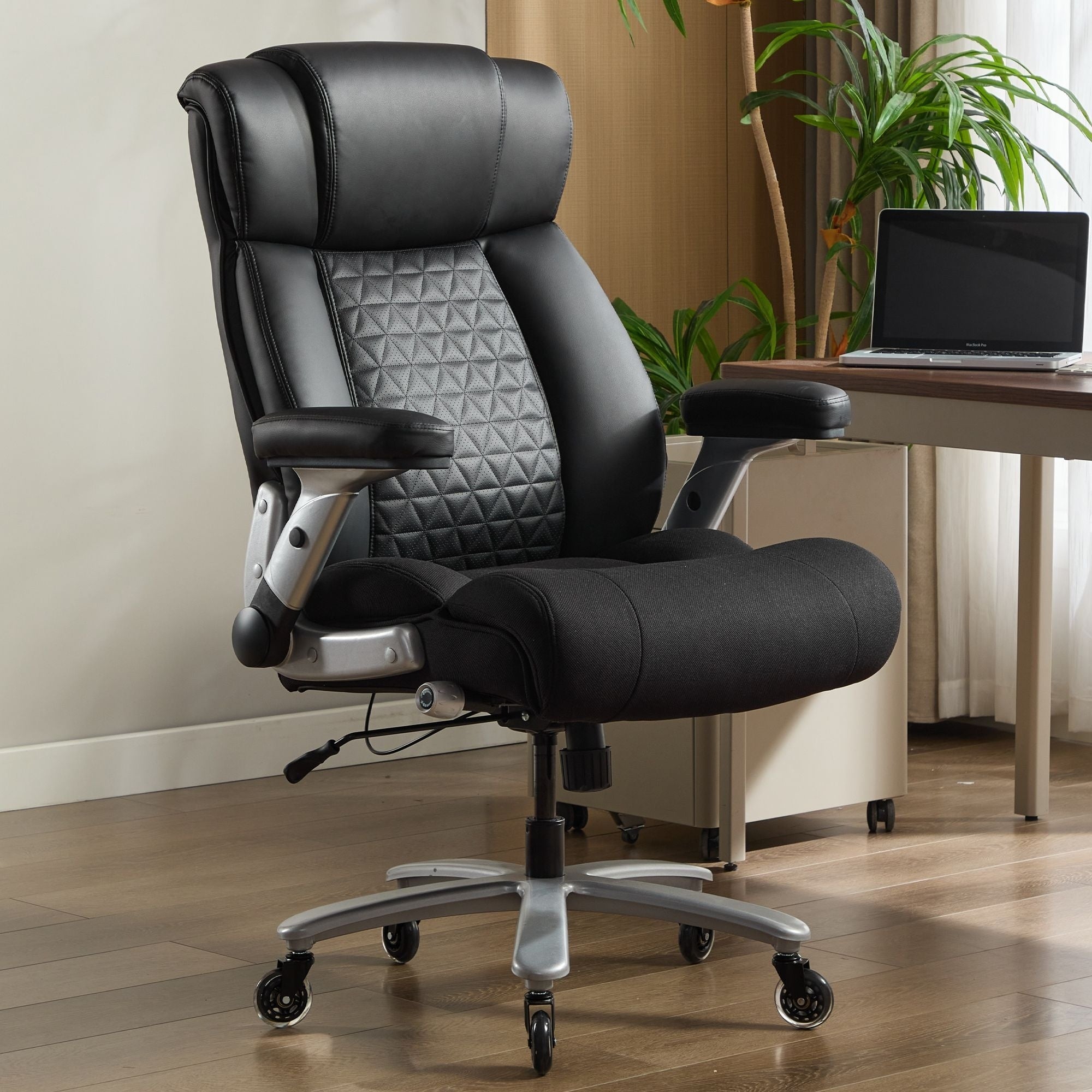 500Lbs Big And Tall Office Chair With Adjustable Lumbar Support With Flip Up Armrest And Wider Seat Quiet Rubber Wheels