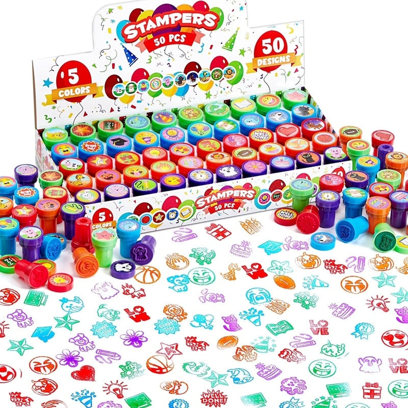 50Pcs Self Ink Stamps With 50 Designs Multicolor