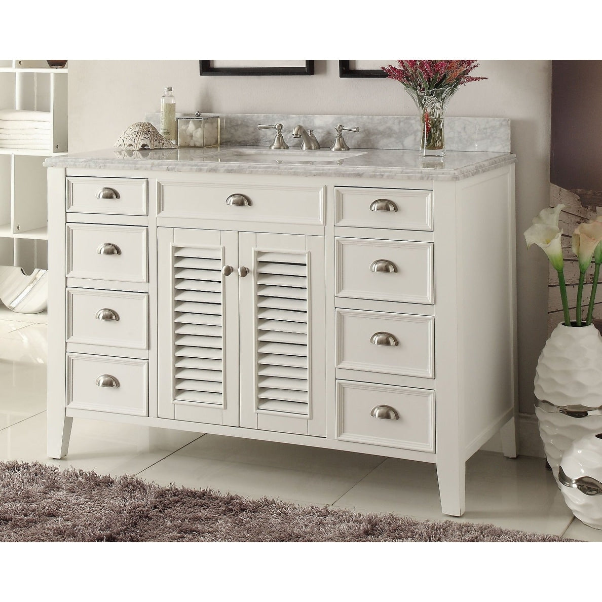 50 Benton Collection Kalani Shutter Blinds White Bathroom Sink Vanity