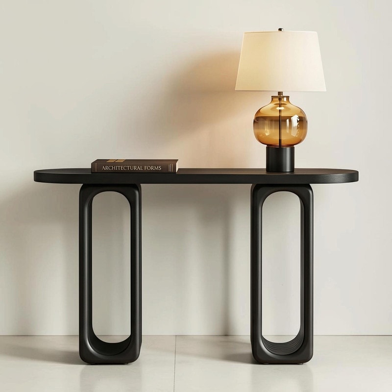 50 Modern Art Sculptural Console Table Wood Veneer With Oval Cutout Legs