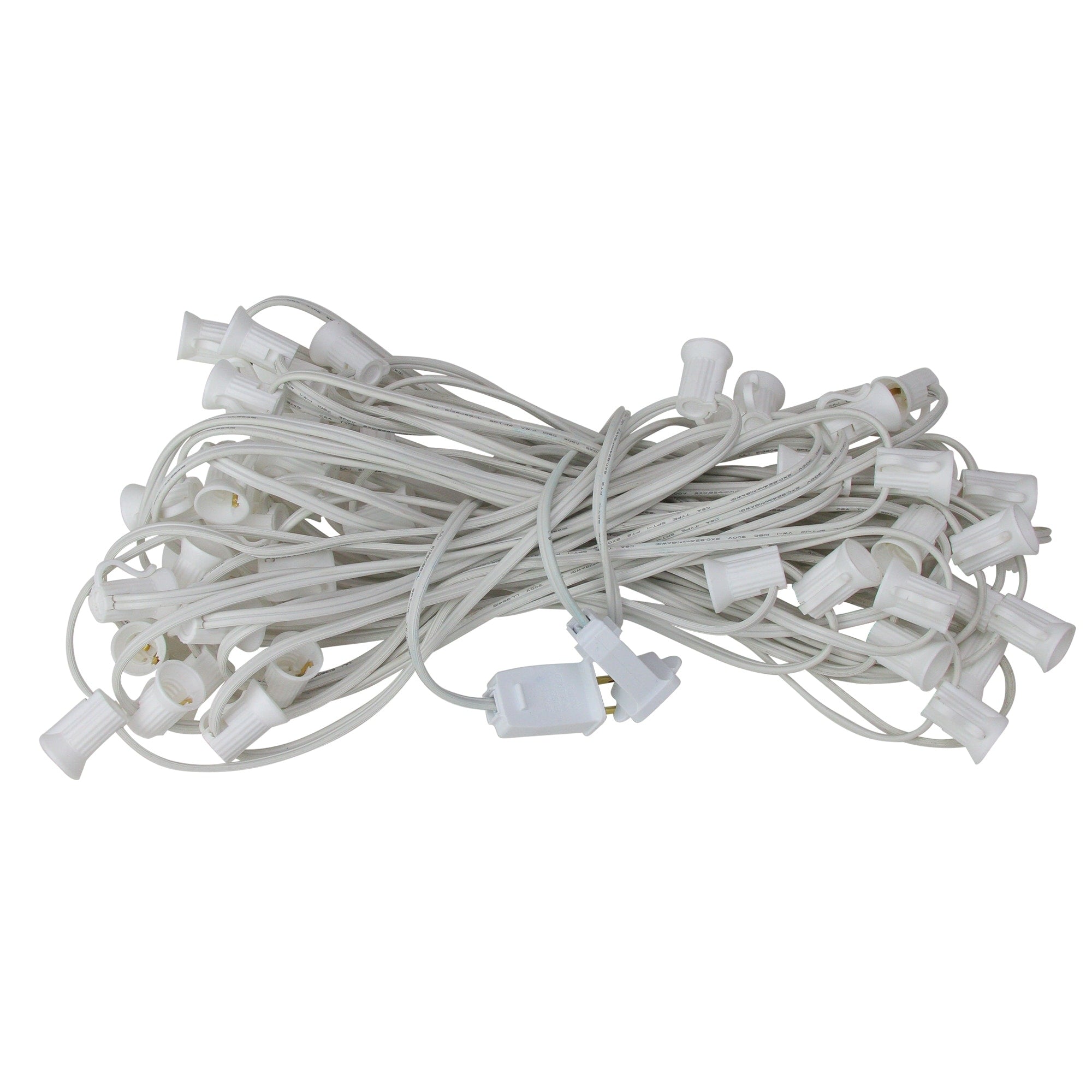 50 Commercial C7 Christmas Light Socket Set 12 Spacing 18 Gauge White Wire