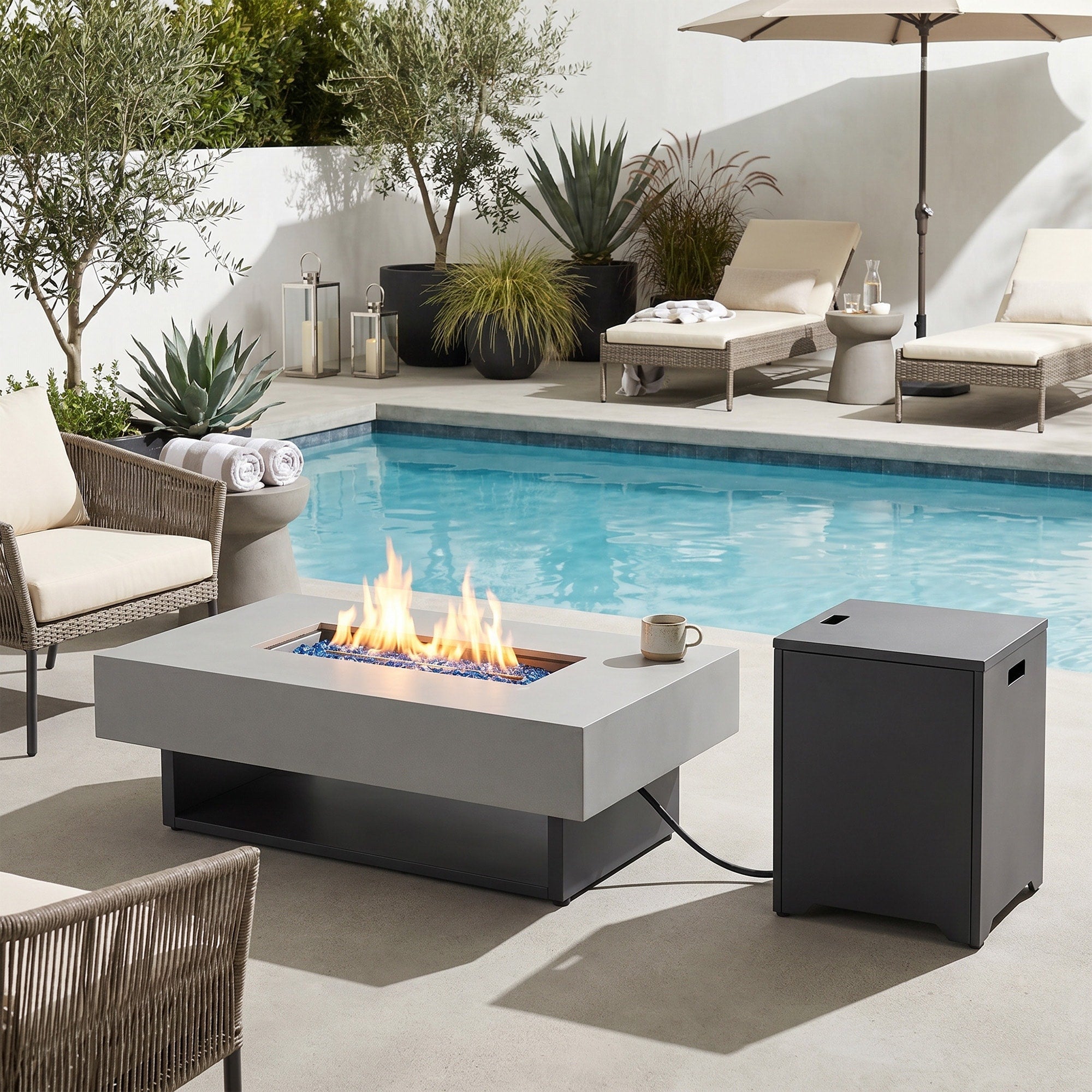50 000 Btu Outdoor Propane Fire Pit Table With Hidden Fuel Tank Weather Resistant Iron Patio Fire Table
