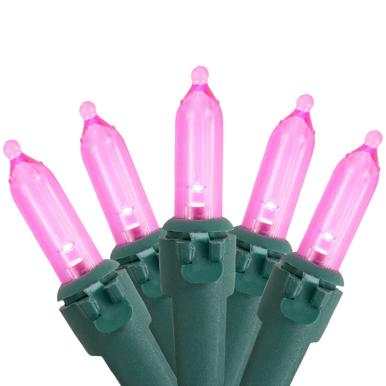 Set Of 50 Pink Led Mini Christmas Lights 4 Spacing Green Wire