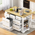 51.2 Kitchen Island With 6 Drawers Rolling Kitchen Island On 5 Wheels With Drop Leaf And Power Outlet 5 Open Side Racks