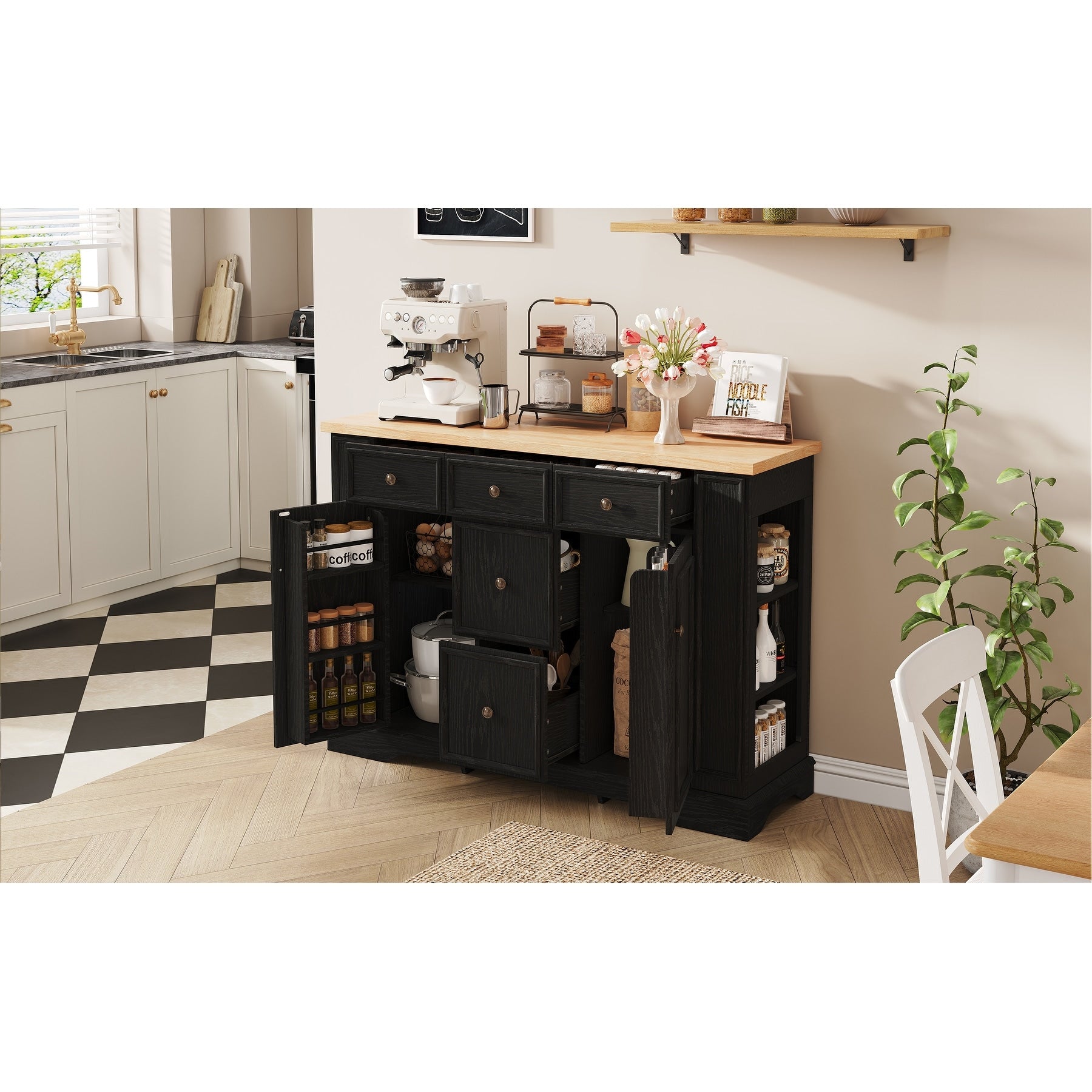 51.2 Sideboard Buffet Cabinet With Storage Kitchen Console Table With Adjustable Shelves Buffet Server For Entryway