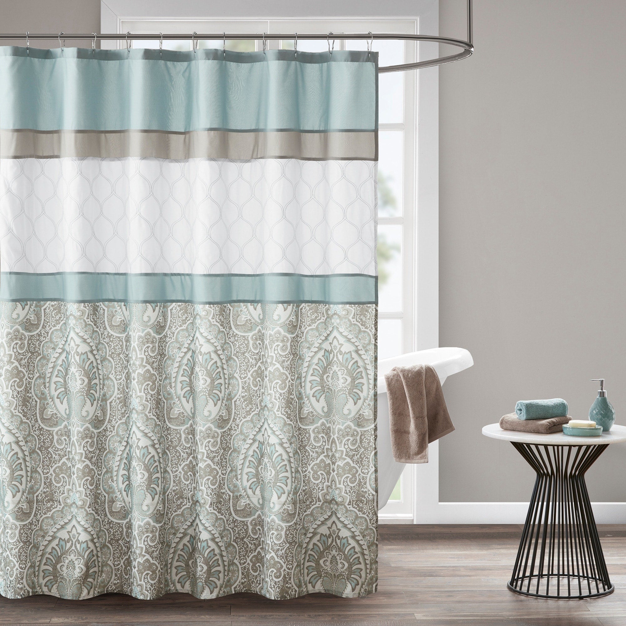 510 Design Josefina Blue Printed And Embroidered Shower Curtain