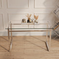 51 Modern Minimalist Rectangular Glass Dining Table For 4 6 0.31 Tempered Glass With Silver Chrome Metal Legs Transparent