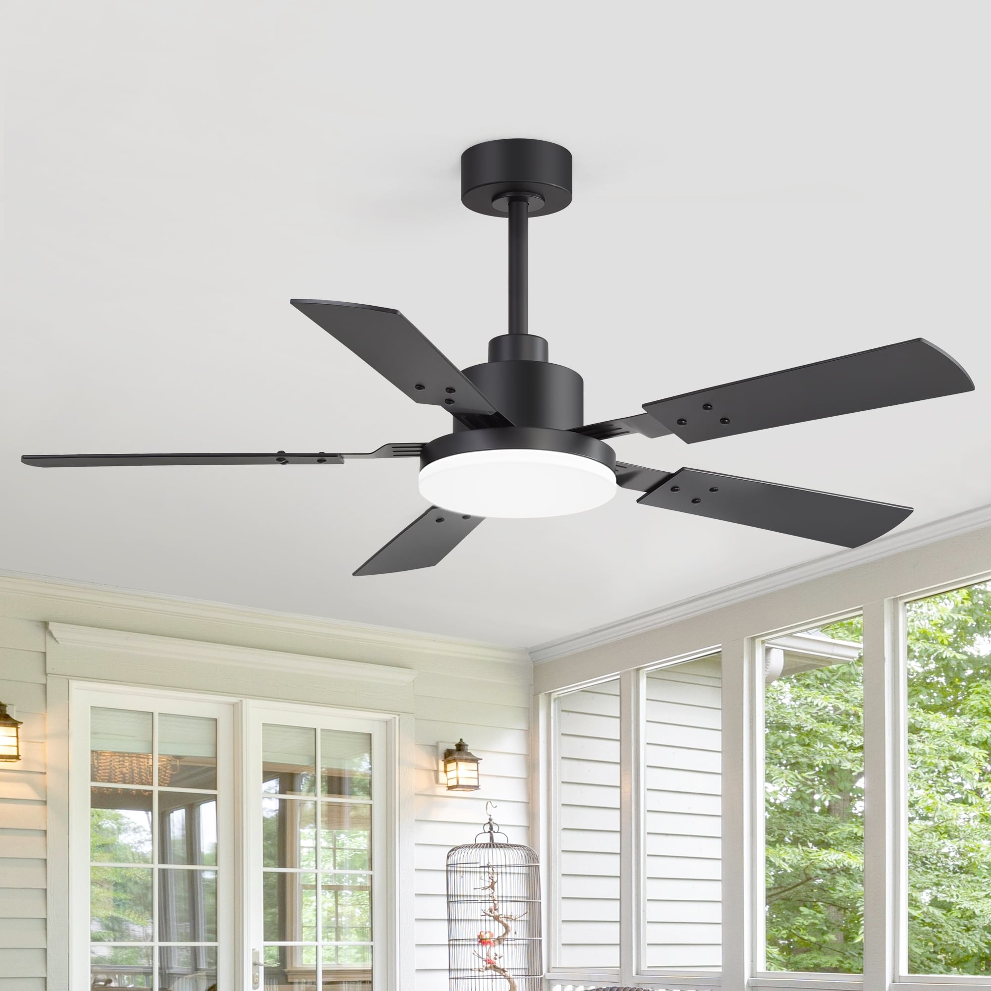 52 48 Wooden 5 Blade Integrated Led Ceiling Fan With Light And Remote
