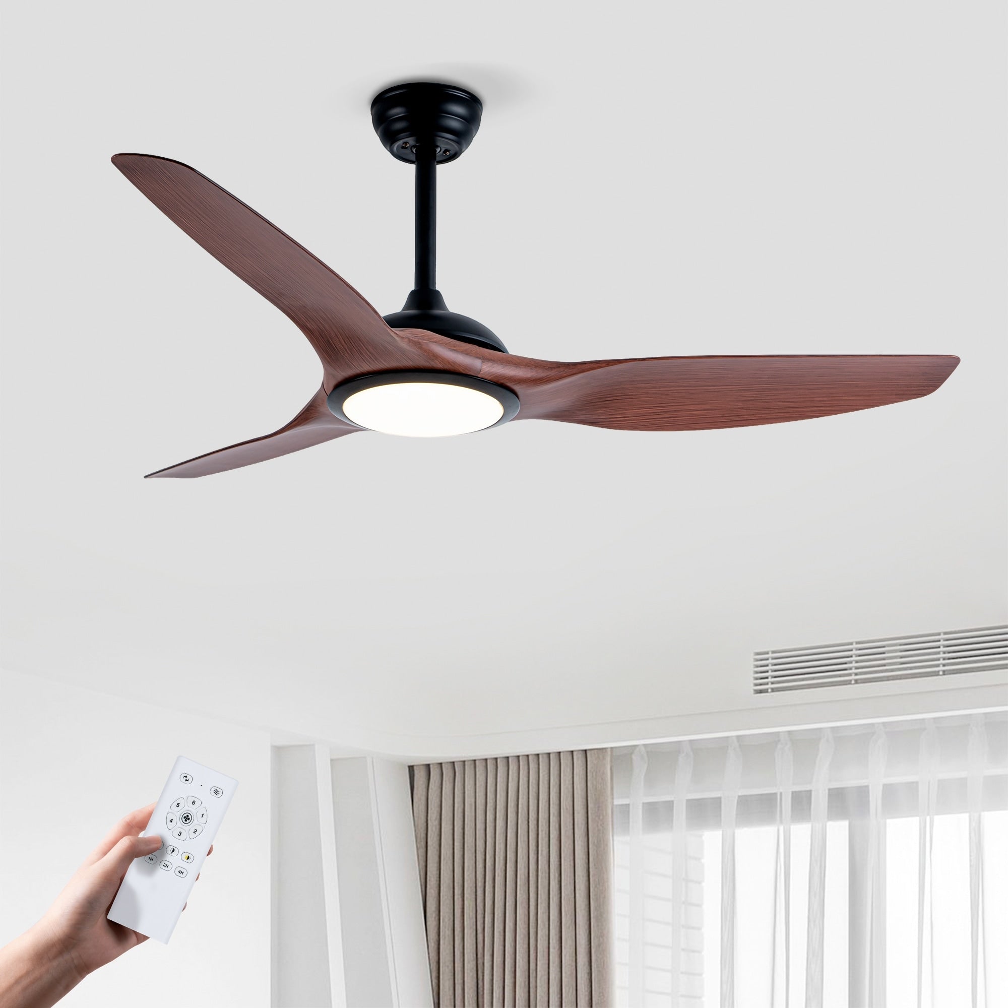 52 Inch Abs Blades Ceiling Fan With Light Kit Led Light Source Dc 6 Speed Remote Control Adjustable Height Ceiling Fan