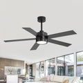 52 Inch Black Ceiling Fan With Led Light Remote Control Quiet Reversible Dc Motor 6 Speed Modern Indoor Fan For Bedroom