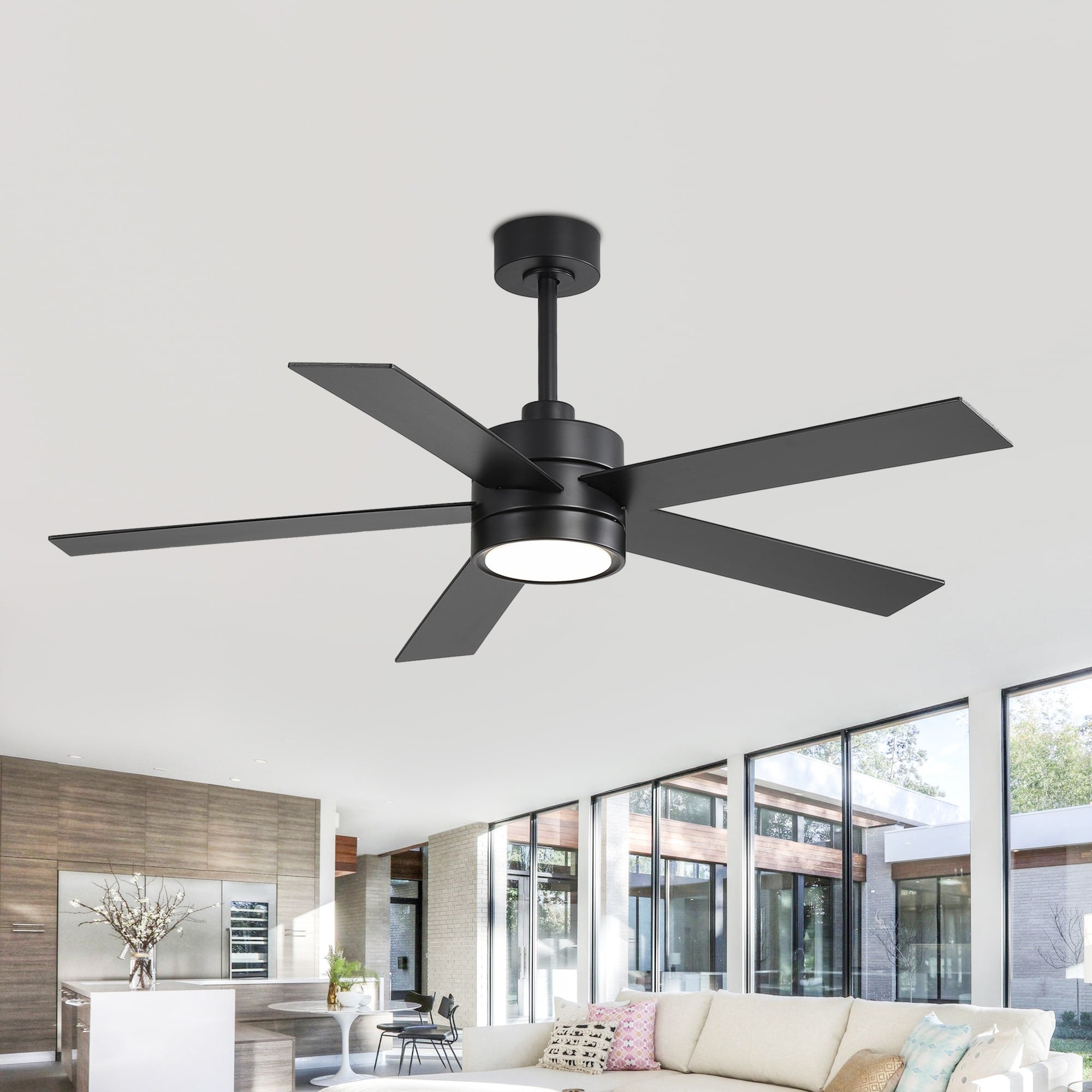 52 Inch Black Ceiling Fan With Led Light Remote Control Quiet Reversible Dc Motor 6 Speed Modern Indoor Fan For Bedroom