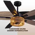 52 Inch Boho Black Rattan Ceiling Fans With Lights And Remote Control Farmhouse Caged Rattan Ceiling Fan For Dining Room Bedroom