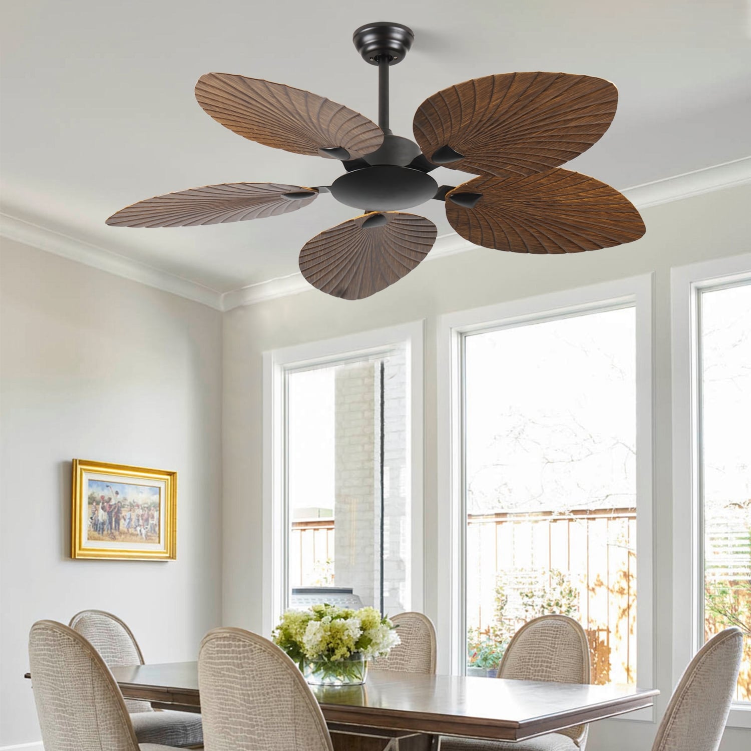 52 Inch Ceiling Fan Brown Retro 5 Palm Leaf Shaped Blades Tropical 52 Inches