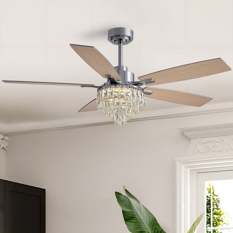 52 Inch Ceiling Fans With Lights And Remote Control Chrome Modern Crystal Ceiling Fans Led Flush Mount Fandelier For Bedroom