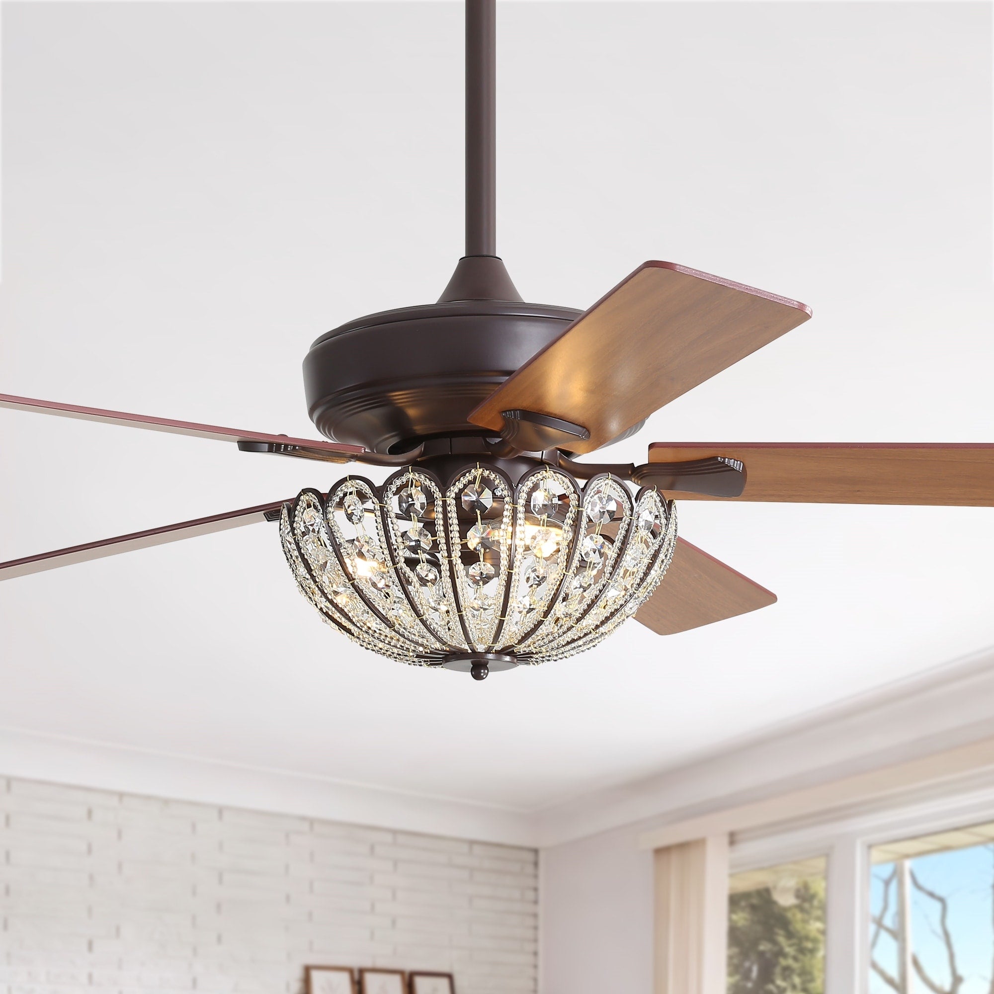 52 Inch Coffee Color Ceiling Fan With Crystal Light