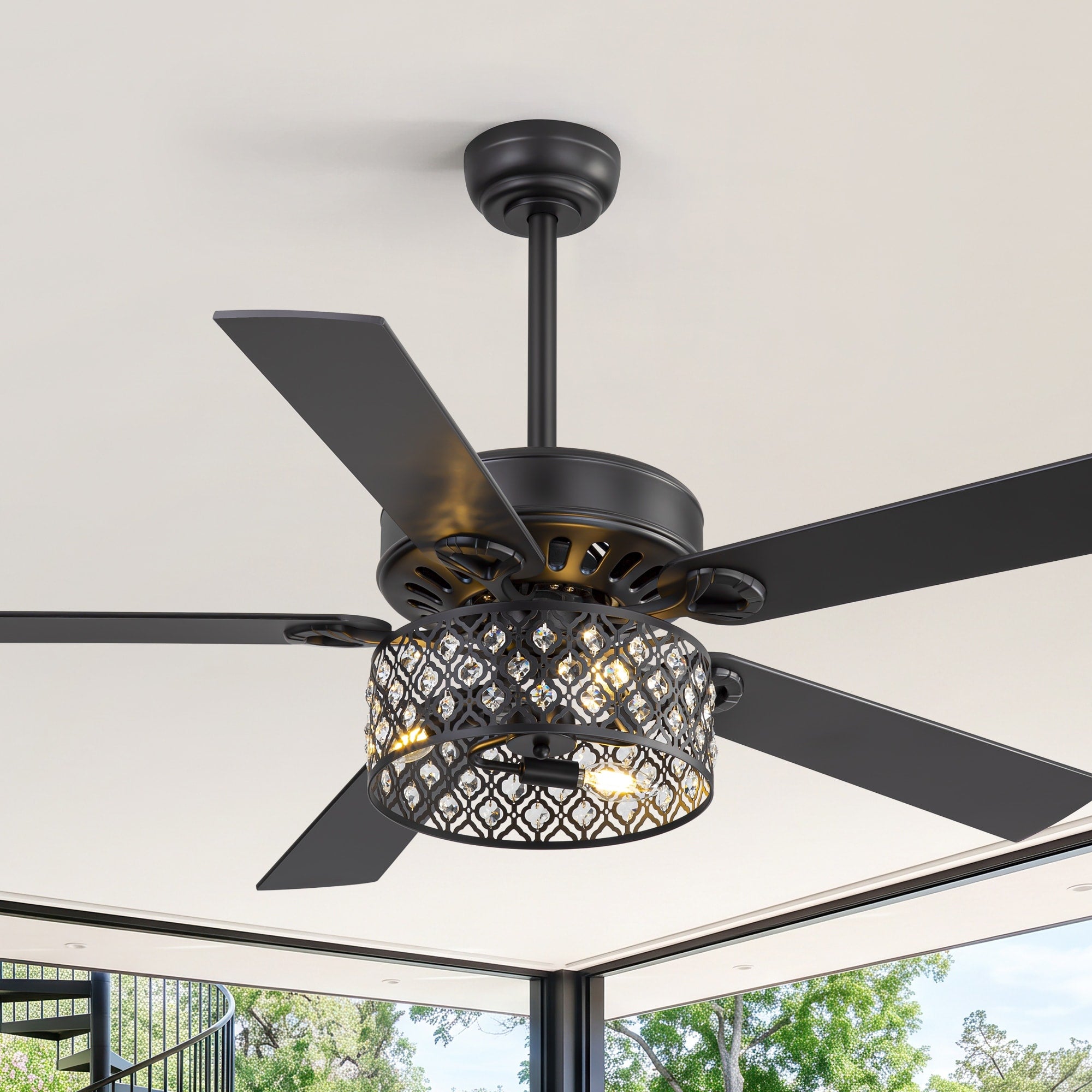 52 Inch Crystal Ceiling Fan With Light Remote Control Dc Motor 6 Speed Reversible Fan Quiet Timer For Bedroom 52 Inch