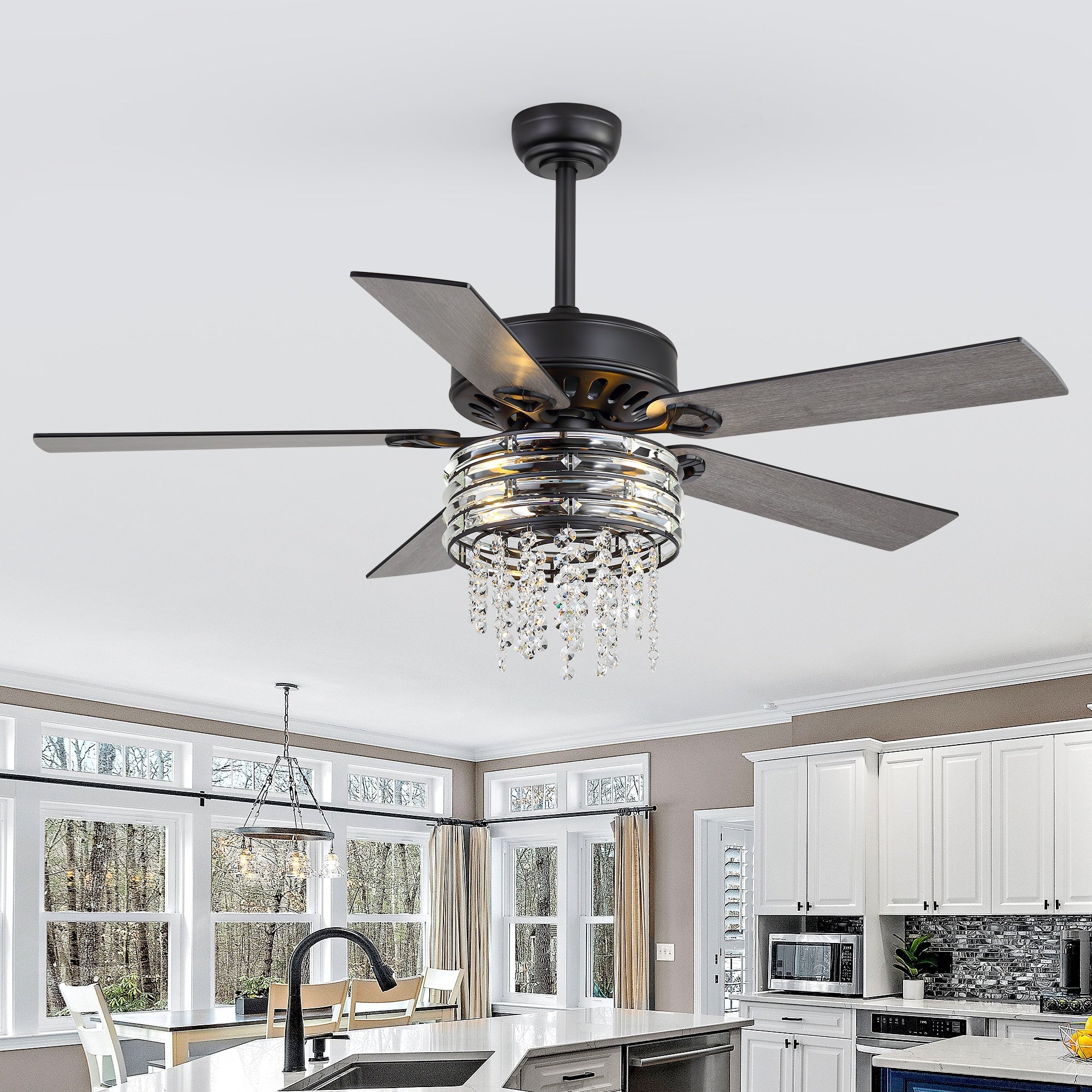 52 Inch Crystal Ceiling Fan With Lights Modern Dc Motor Ceiling Fan 2 Light E26 Base Remote Control Quiet Reversible Blades