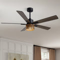 52 Inch Farmhouse Ceiling Fans With Lights And Remote Wood Black Industrial Rustic Caged Ceiling Fan For Bedroom Living Room