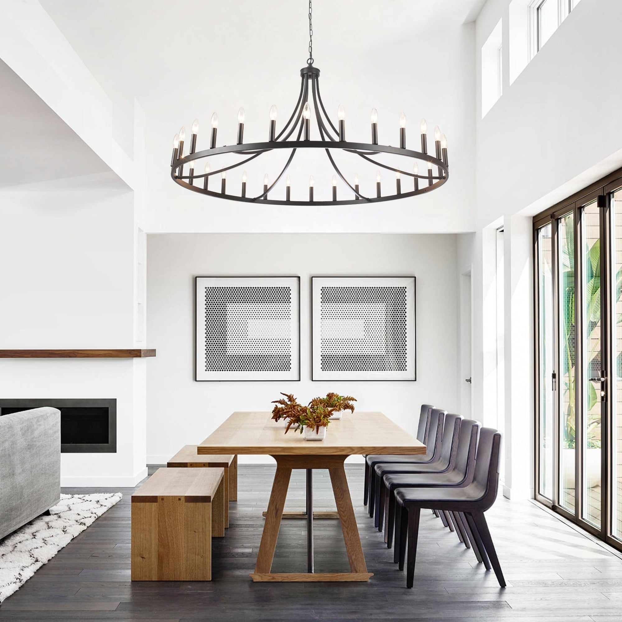 52 Inch Farmhouse 30 Light Wagon Wheel Chandelier Large Round Pendant Light For High Ceilings