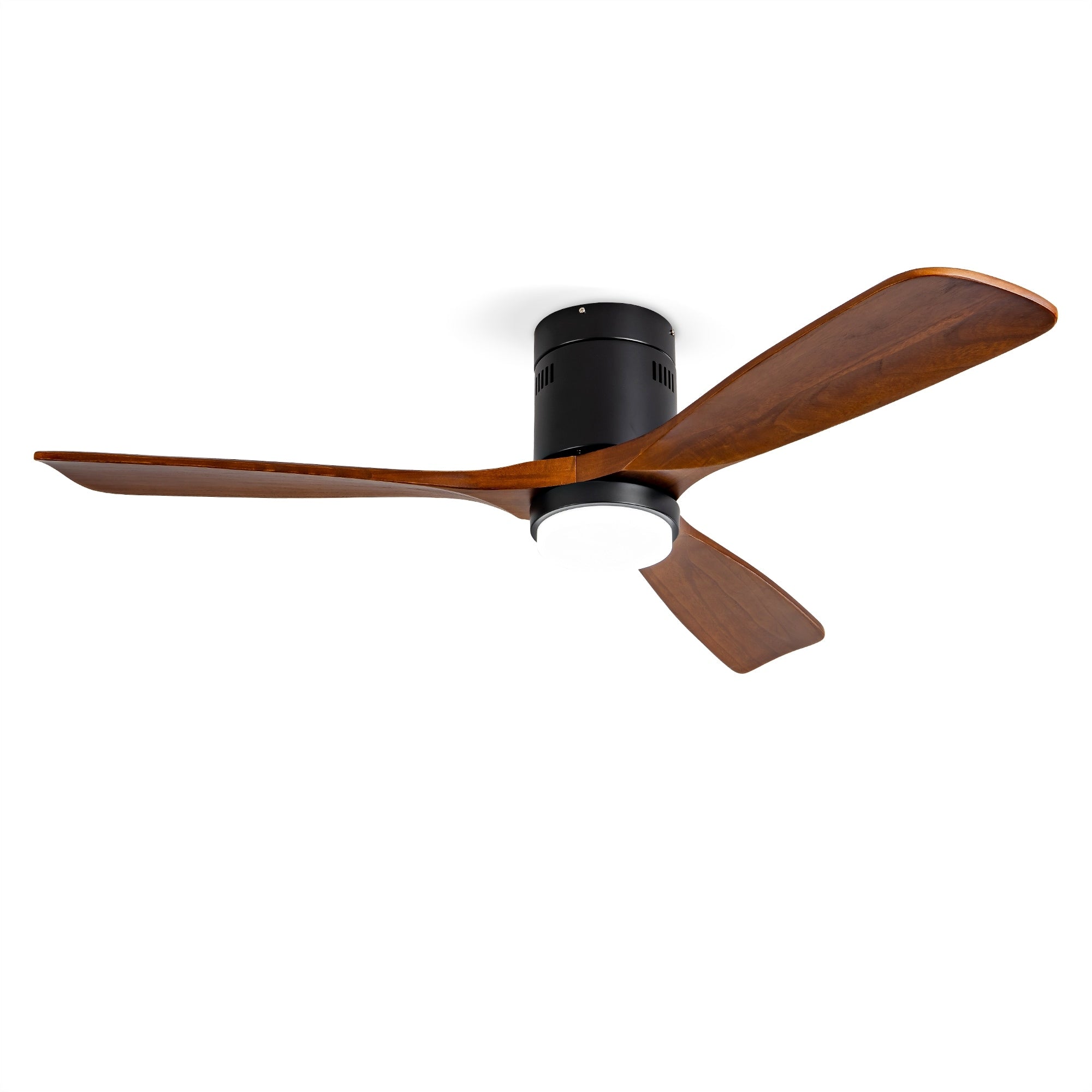 52 Inch Flush Mount Ceiling Fan With Lights And Remote Control Wood Blades Quiet Dc Motor Indoor Outdoor Black