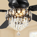 52 Inch Flush Mount Crystal Chandelier Ceiling Fan With Remote Reversible Motor Indoor Outdoor Fans Living Room Dining Room