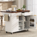 52 Inch Fluted Kitchen Island With Drop Leaf Adjustable Shelves And Power Outlet