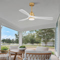 52 Inch Indoor Ceiling Fan With Dimmable Led Light 3 Solid Wood Blades Remote Control Reversible Dc Motor Gold White