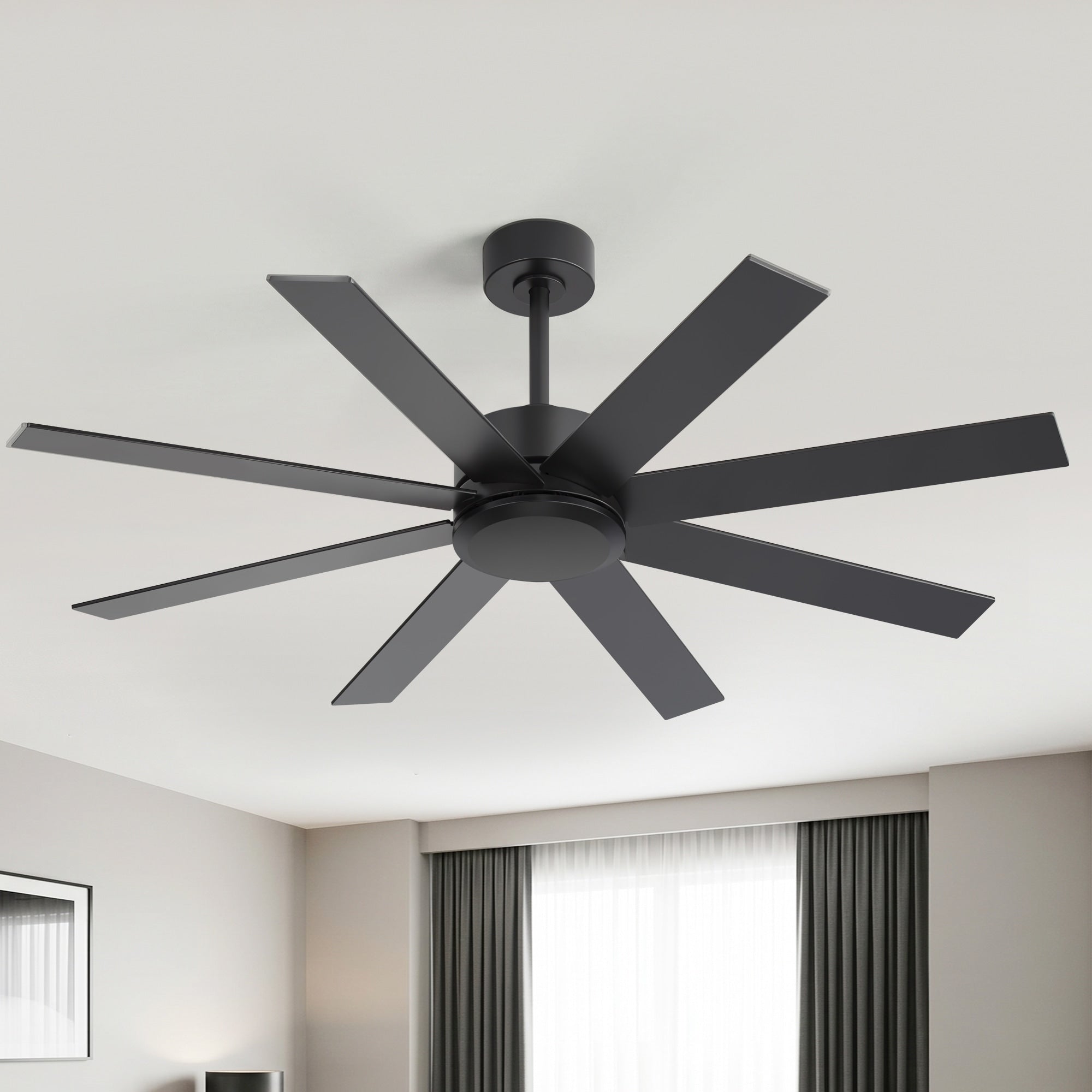 52 Inch Modern Ceiling Fan No Light Dual Finish Black Walnut Blades Remote Control Quiet Dc Motor 52 Inch