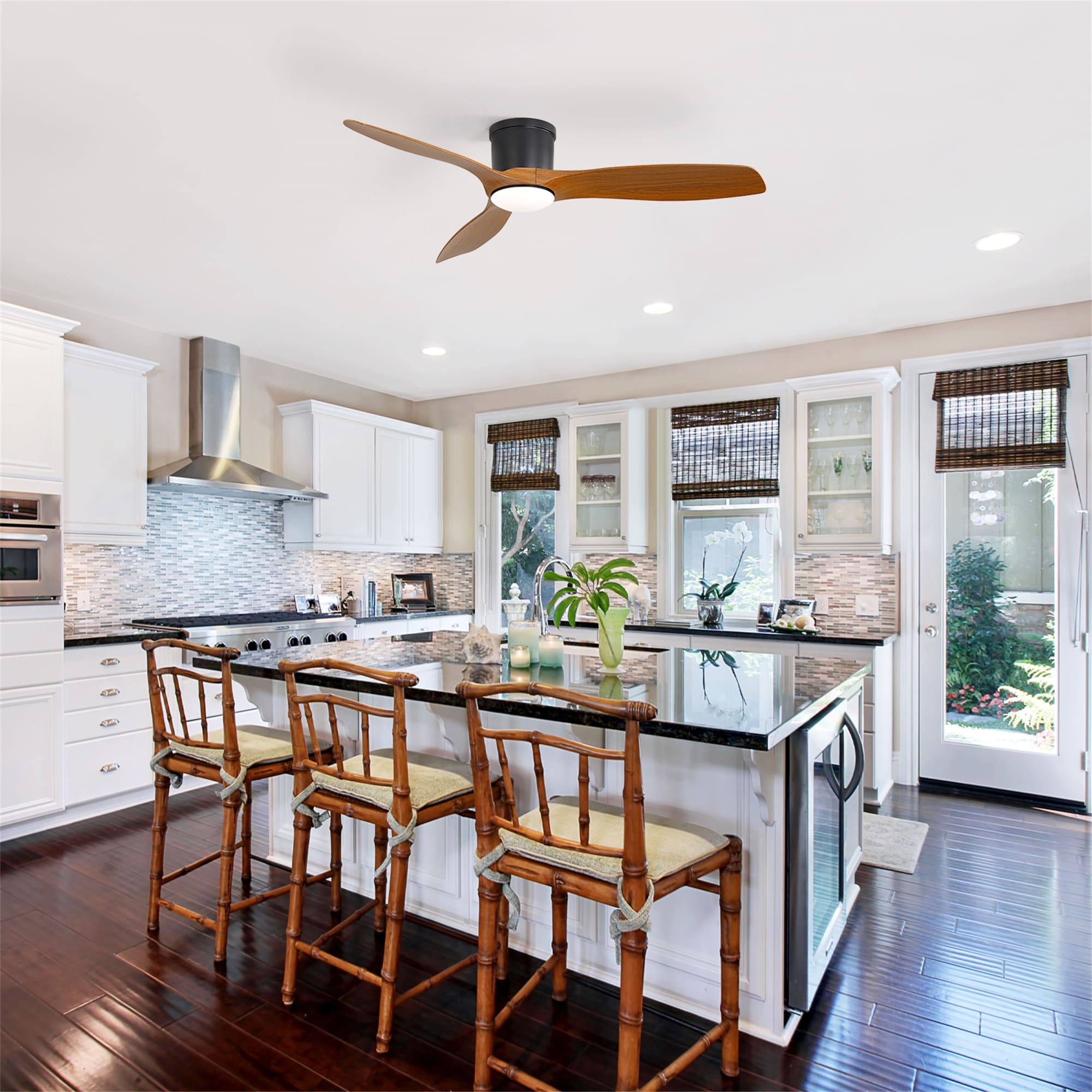 52 Inch Modern Flush Mount Ceiling Fan With Led Light