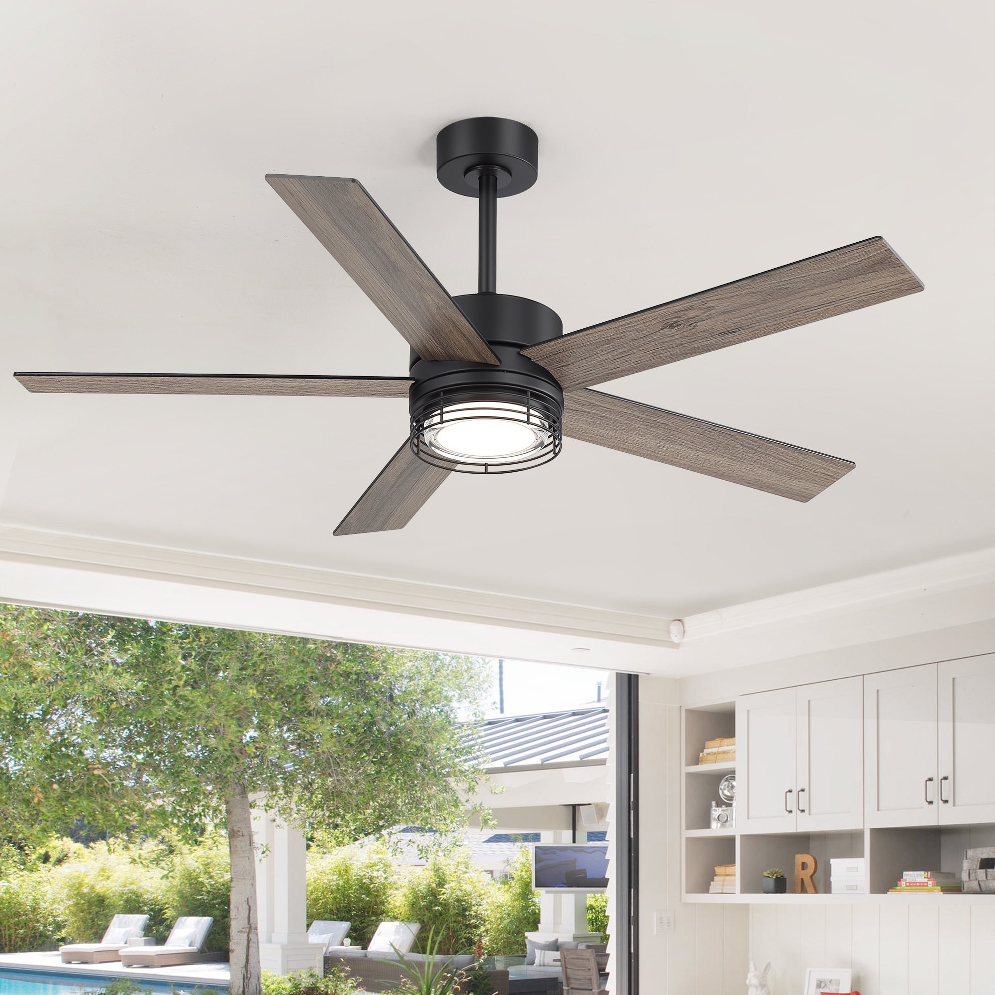 52 Inch Modern Led Ceiling Fan With Remote Matte Black Wood Grain Blades Quiet Dc Motor Dimmable 3Cct Light
