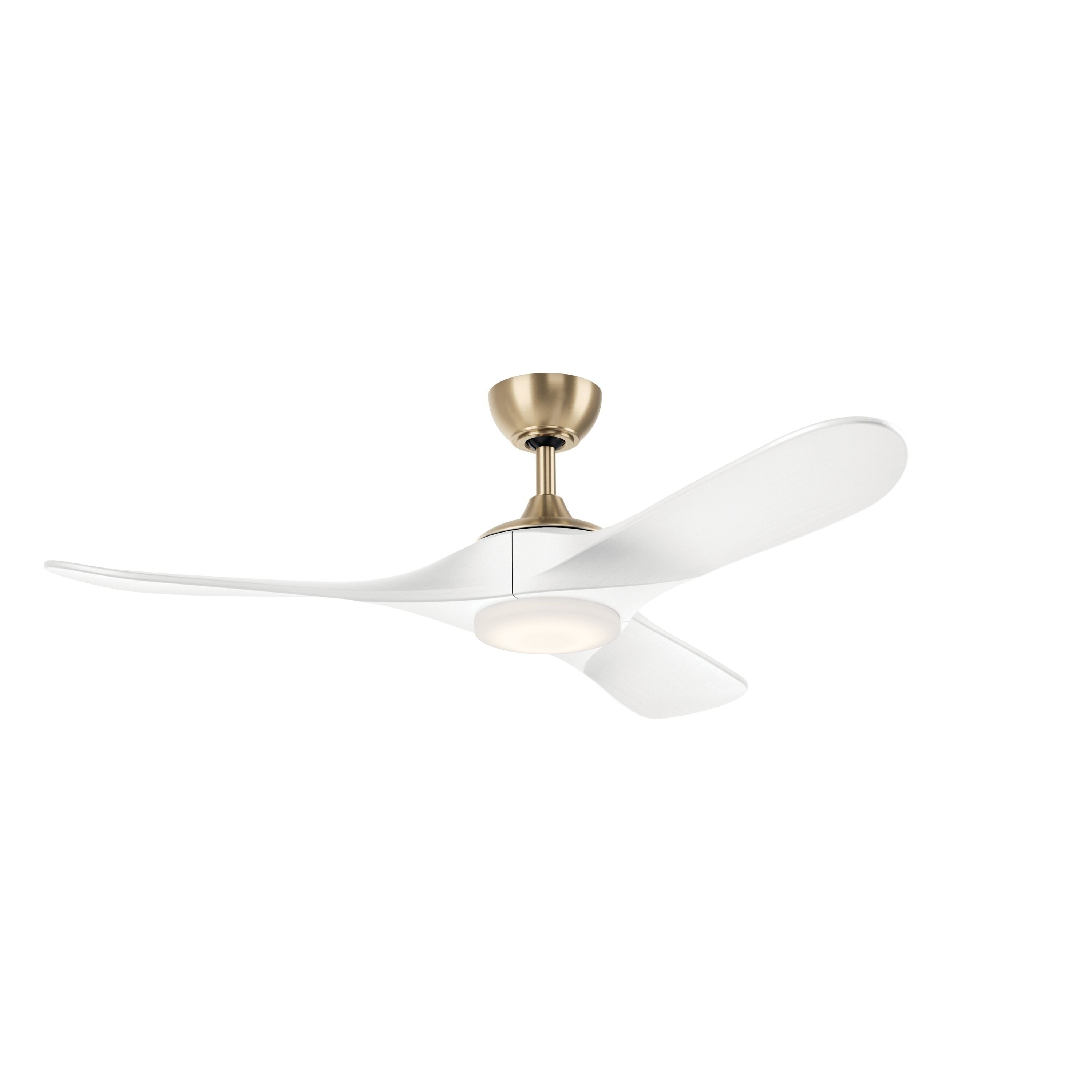 52 Inch Mylo Ceiling Fan With Satin Etch Cased Opal Glass In Champagne Bronze With Matte White Wood Blades