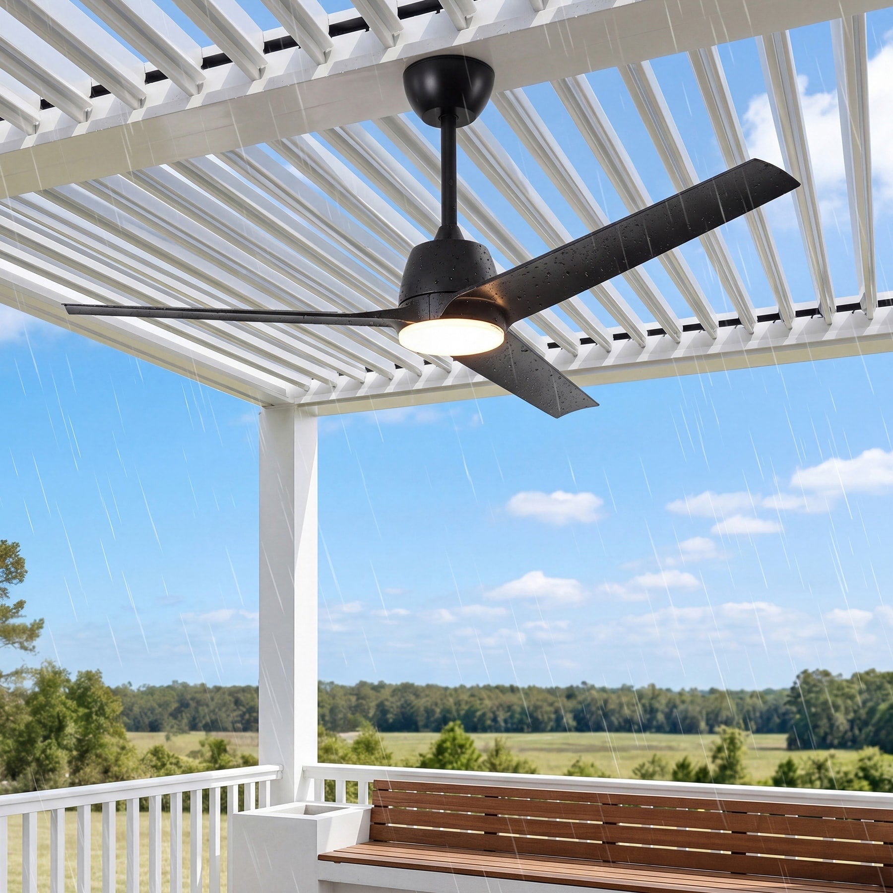52 Inch Outdoor Ceiling Fan With Led Light Waterproof Dc Motor 6 Speeds 3Cct Stepless Dimming 2 4H Timer