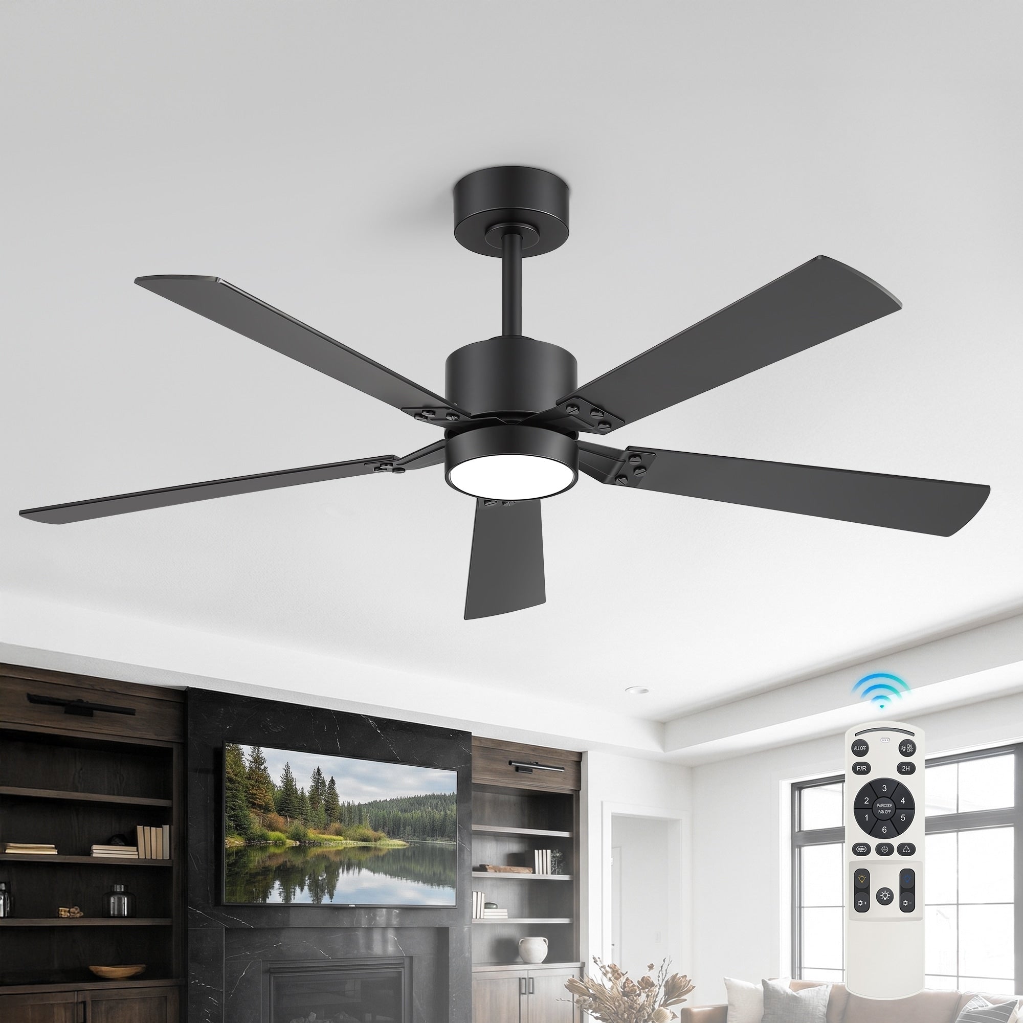 52 Inch Rgb Ceiling Fan With Light And Remote Reversible 5 Blade Dc Motor Fan Indoor Ceiling Fan With 3Cct Dimmable Led Light
