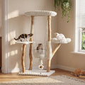 52 Inch Tall Solid Wood Cat Tree Cat Tower With Swinging Basket Washable Cushion