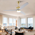 52 Inch White And Gold Ceiling Fans With Lights And Remote 3 Solid Wood Blades 6 Speeds Quiet Dc Motor Gold White
