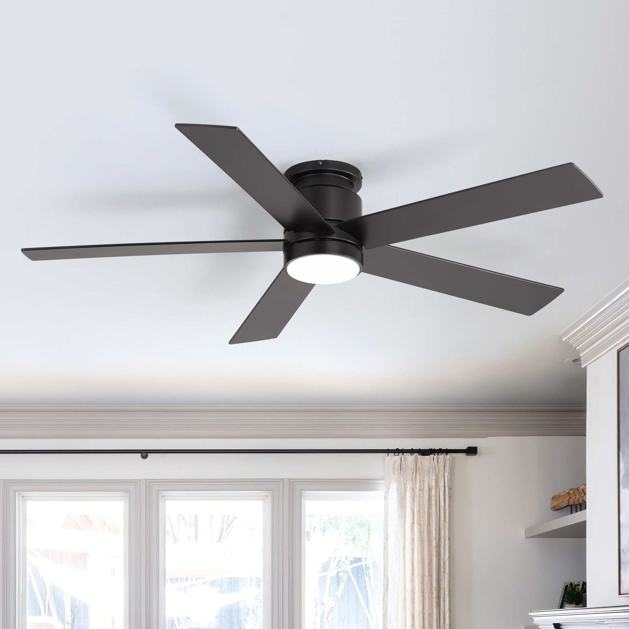 52 In Low Profile Ceiling Fan With Light 5 Plywood Blades Quiet Reversible Dc Motor Remote Control