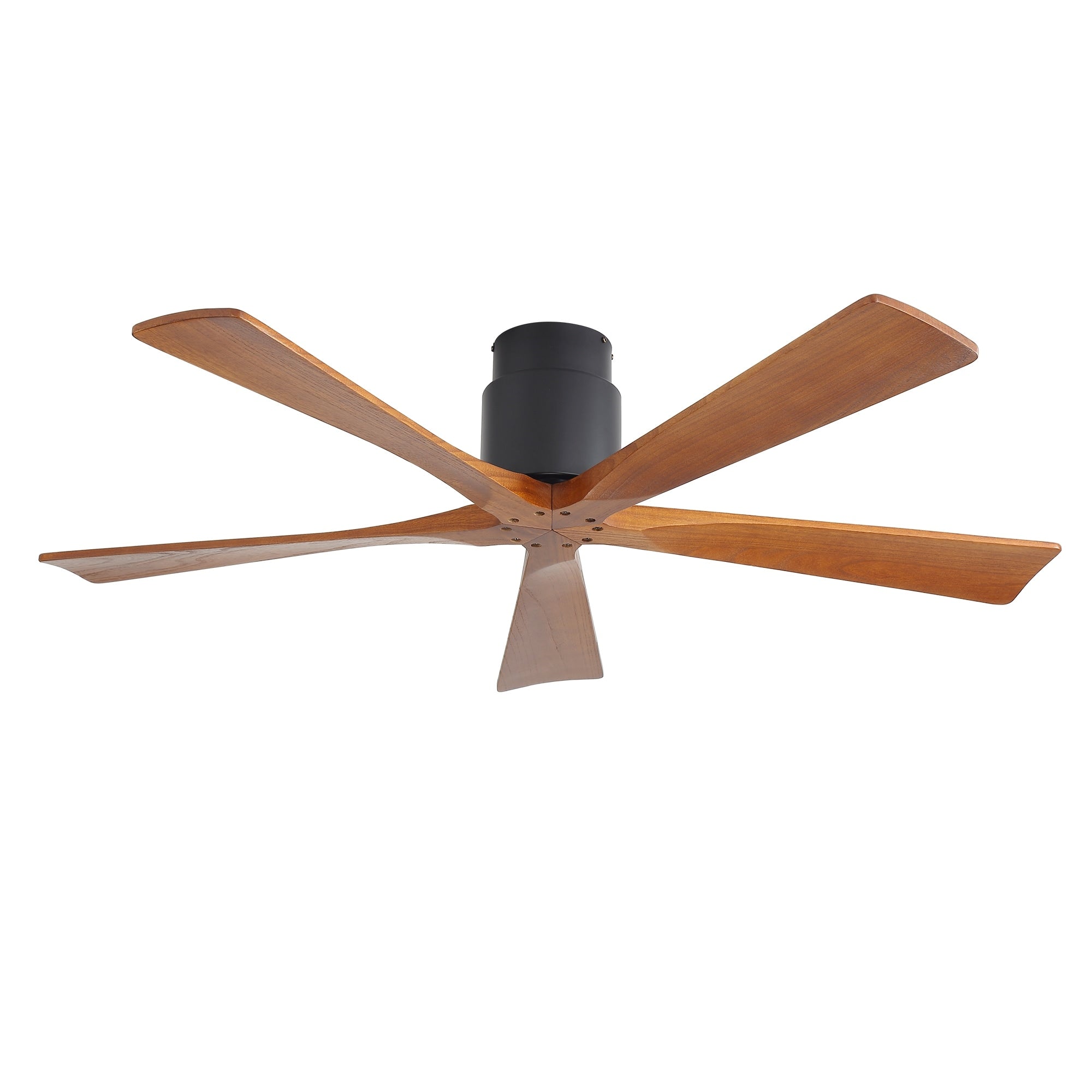 52 Inch Matte Black Ceiling Fan Without Light Walnut Wood Blades Remote Control Reversible Dc Motor