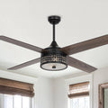 52 Inch Satin Nickel 4 Blades Ceiling Fan With Crystal Shade