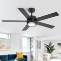 52 Inch Modern Industrial Ceiling Fan With Dimmable Led Light And Remote Ultra Quiet Reversible Dc Motor Walnut Black Blades
