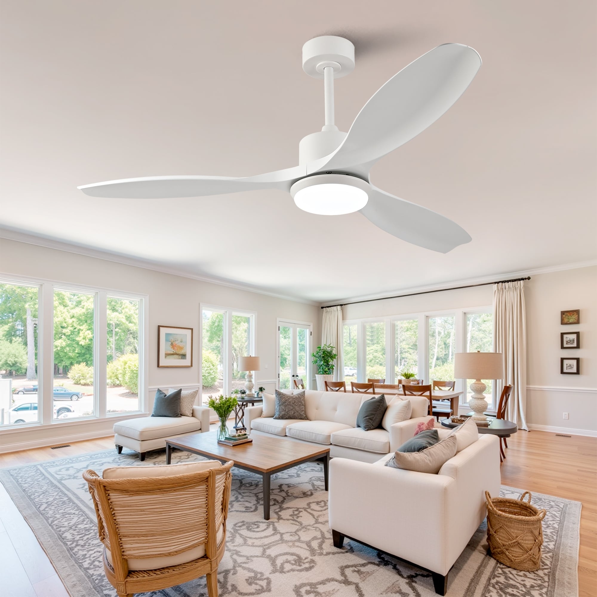 52 Inch Modern Led Ceiling Fan With Light 3 Abs Blades Remote Control