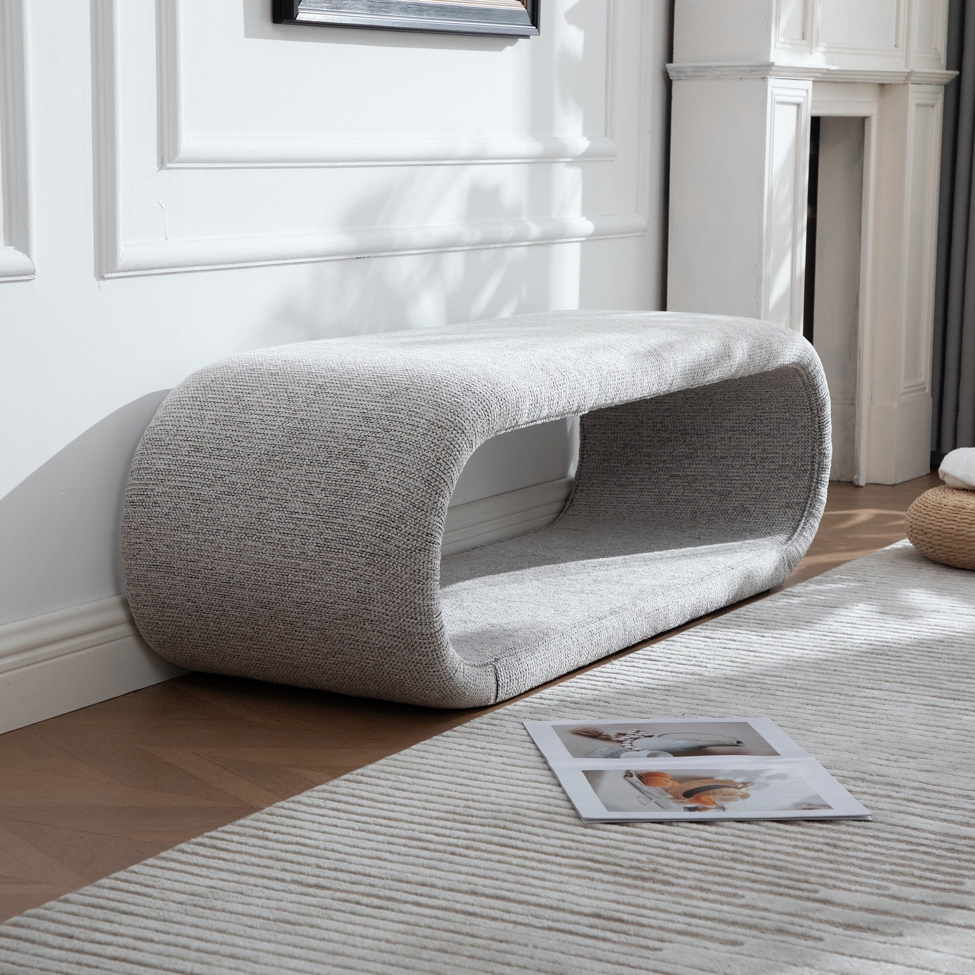 52.2W Modern Chenille Upholstered Bench Entry Shoe Bench Stool
